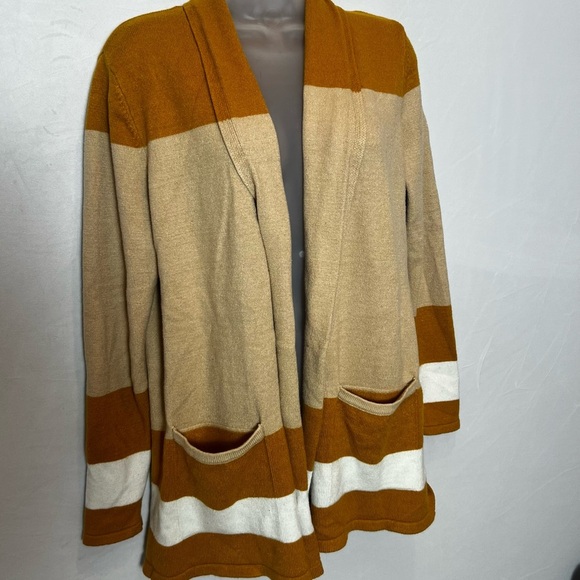 VERME AMI Striped Open-Front Cardigan Sweater - Brown and Beige/size M - Picture 5 of 10